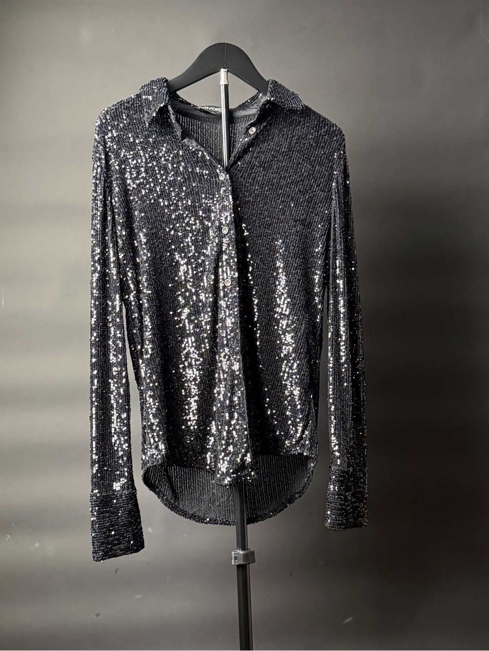 Tom Ford Black Sequin Button-Down Shirt